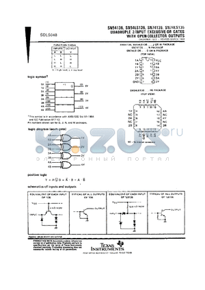 SNJ54LS136W datasheet - QUADRUPLE 2-INPUT EXCLUSIVE-OR GATES WITH OPEN-COLLECTOR OUTPUTS