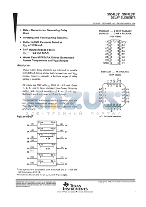 SN74LS31DR datasheet - HEX DELAY ELEMENTS FOR GENERATING DELAY LINES
