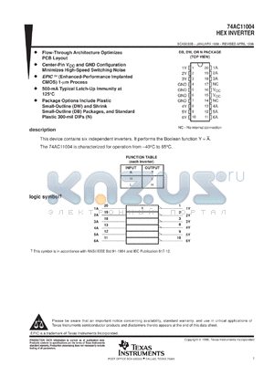 74AC11004DBLE datasheet - HEX INVERTERS