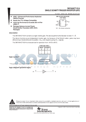 SN74AHCT1G14DCKR datasheet - SINGLE SCHMITT-TRIGGER INVERTER GATE