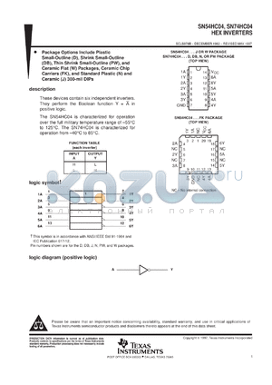 SN74HC04N3 datasheet - HEX INVERTERS