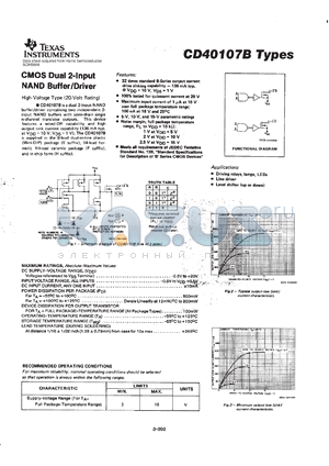 CD40107BPS datasheet - CMOS DUAL 2-INPUT NAND BUFFER/DRIVER