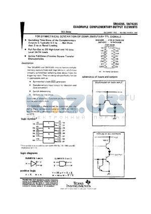 SN54265J datasheet - QUADRUPLE COMPLEMENTARY-OUTPUT ELEMENTS