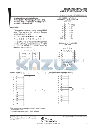 JM38510/37005B2A datasheet - 13-INPUT POSITIVE-NAND GATES