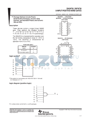 SNJ54F30FK datasheet - 8-INPUT POSITIVE-NAND GATES
