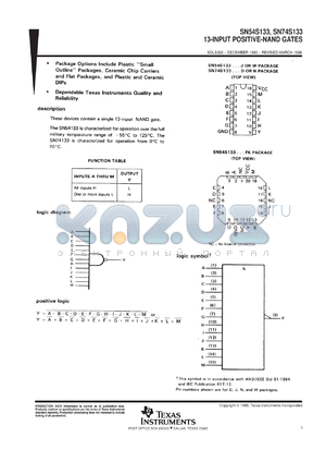 JM38510/07009BEA datasheet - 13-INPUT POSITIVE-NAND GATES