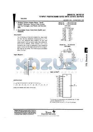 SNJ54S134W datasheet - 12-INPUT POSITIVE-NAND GATES WITH 3-STATE OUTPUTS