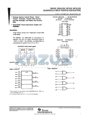 SNJ5428W datasheet - QUADRUPLE 2-INPUT POSITIVE-NOR BUFFERS