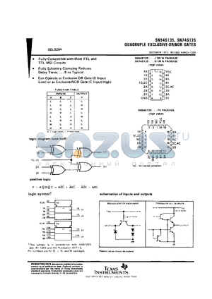 SNJ54S135J datasheet - QUADRUPLE EXCLUSIVE-OR/NOR GATES