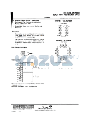 SNJ54S260W datasheet - DUAL 5-INPUT POSITIVE-NOR GATES