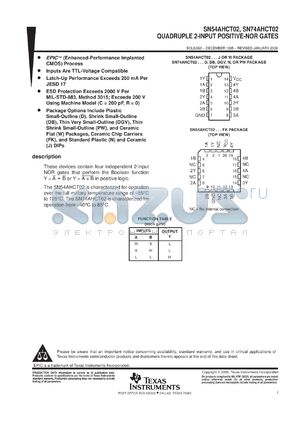 SN74AHCT02PWLE datasheet - QUADRUPLE 2-INPUT POSITIVE-NOR GATES