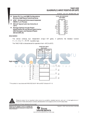 74AC11032DR datasheet - QUADRUPLE 2-INPUT POSITIVE-OR GATES