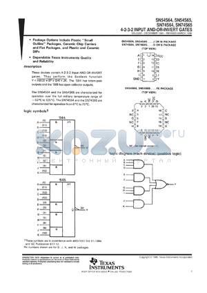 SNJ54S64J datasheet - 4-2-3-2 INPUT AND-OR-INVERT GATES