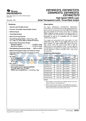 CD54HC373F datasheet - HIGH SPEED CMOS LOGIC OCTAL TRANSPARENT LATCHES WITH 3-STATE OUTPUT