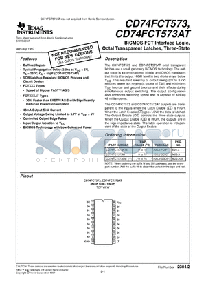 CD74FCT573M96 datasheet - BICMOS FCT INTERFACE LOGIC OCTAL TRANSPARENT LATCHES WITH 3-STATE OUTPUTS