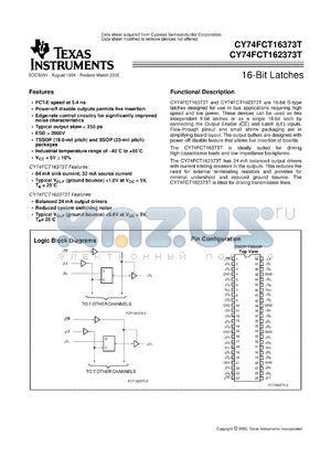 CY74FCT162373ATPAC datasheet - 16-BIT TRANSPARENT D-TYPE LATCHES WITH 3-STATE OUTPUTS