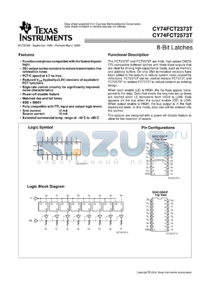 CY74FCT2373ATQC datasheet - OCTAL D-TYPE TRANSPARENT LATCHES WITH 3-STATE OUTPUTS AND SERIES DAMPING RESISTORS