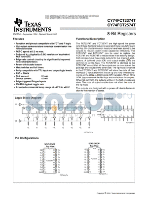 CY74FCT2374ATQC datasheet - OCTAL TRANSPARENT D-TYPE LATCHES WITH 3-STATE OUTPUTS AND SERIES DAMPING RESISTORS