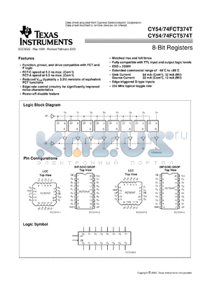 CY74FCT374CTQC datasheet - OCTAL TRANSPARENT D-TYPE LATCHES WITH 3-STATE OUTPUTS