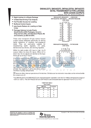 SNJ54ALS373FK datasheet - OCTAL TRANSPARENT D-TYPE LATCHES WITH 3-STATE OUTPUTS