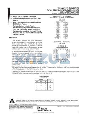 SN74ACT533DBR datasheet - OCTAL TRANSPARENT D-TYPE LATCHES WITH 3-STATE OUTPUTS