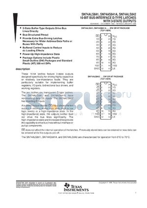 SN74ALS841DWR datasheet - 10-BIT BUS-INTERFACE D-TYPE LATCHES WITH 3-STATE OUTPUTS