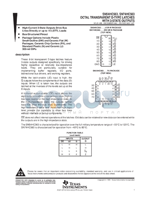 SN74HC563DWR datasheet - OCTAL TRANSPARENT D-TYPE LATCHES WITH 3-STATE OUTPUTS