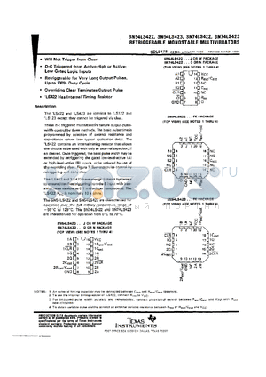 SN74LS423DR datasheet - DUAL RETRIGGERABLE MONOSTABLE MULTIVIBRATORS