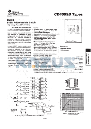 CD4099BF3A datasheet - CMOS 8-BIT ADDRESSABLE LATCH