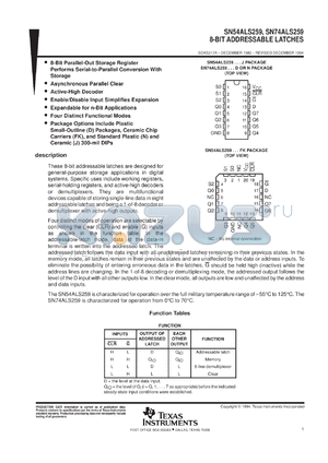 SN74ALS259DR datasheet - OCTAL ADDRESSABLE LATCHES