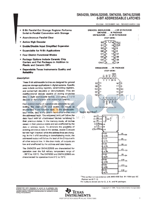 SN74LS259BDR datasheet - OCTAL ADDRESSABLE LATCHES