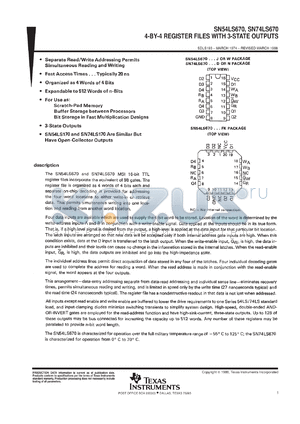 SN74LS670DR datasheet - 4-BY-4 REGISTER FILES WITH 3-STATE OUTPUTS