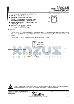 SN74CBTD1G125DBVR datasheet - SINGLE FET BUS SWITCH WITH LEVEL SHIFTING