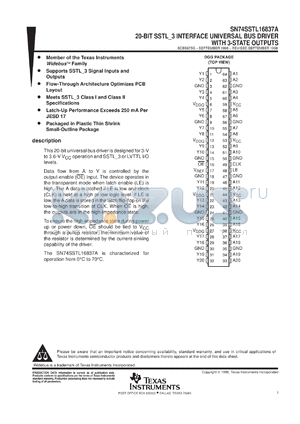 SN74SSTL16837ADGGR datasheet - 20-BIT SSTL_3 INTERFACE UNIVERSAL BUS DRIVER WITH 3-STATE OUTPUTS