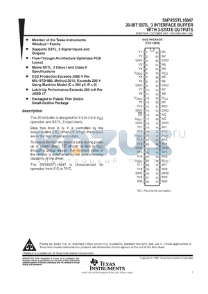 SN74SSTL16847DGGR datasheet - 20-BIT SSTL_3 INTERFACE BUFFER WITH 3-STATE OUTPUTS