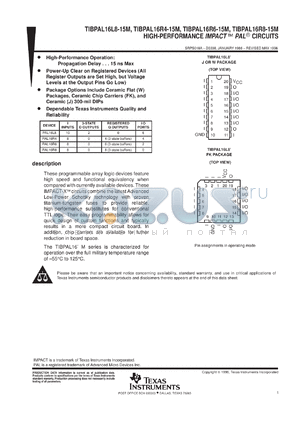 TIBPAL16L8-15MFKB datasheet - HIGH-PERFORMANCE IMPACT(TM) PAL(R) CIRCUITS