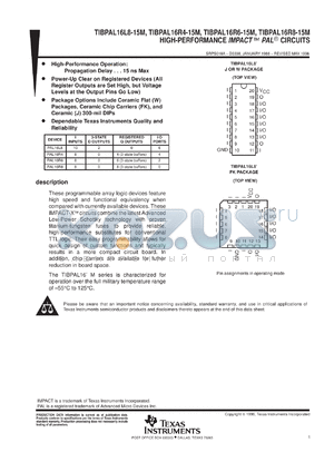 TIBPAL16L8-15MWB datasheet - HIGH-PERFORMANCE IMPACT(TM) PAL(R) CIRCUITS