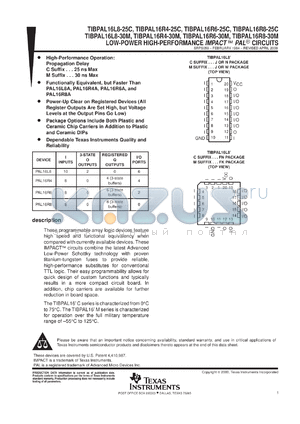 TIBPAL16L8-30MFKB datasheet - LOW-POWER HIGH-PERFORMANCE IMPACT(TM) PAL(R) CIRCUITS