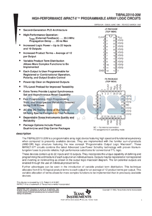 TIBPAL22V10-20MJTB datasheet - HIGH-PERFORMANCE IMPACT-X(TM) PROGRAMMABLE ARRAY LOGIC CIRCUITS