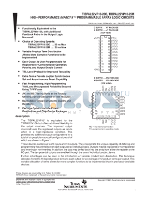 TIBPAL22VP10-25MFKB datasheet - HIGH-PERFORMANCE IMPACT-X(TM) PROGRAMMABLE ARRAY LOGIC CIRCUITS