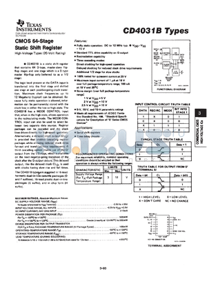 CD4031BF3A datasheet - CMOS 64-STAGE STATIC SHIFT REGISTER
