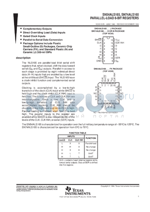 SNJ54ALS165FK datasheet - PARALLEL-LOAD 8-BIT REGISTERS