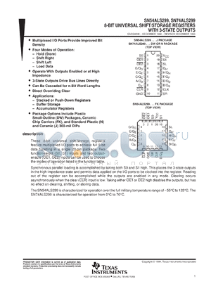 SNJ54ALS299W datasheet - 8-BIT UNIVERSAL SHIFT/STORAGE REGISTERS WITH 3-STATE OUTPUTS