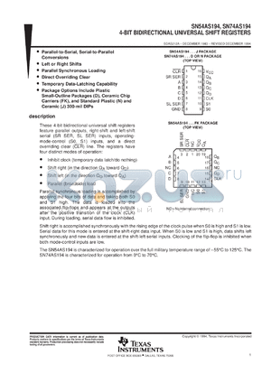 SNJ54AS194FK datasheet - 4-BIT BIDIRECTIONAL UNIVERSAL SHIFT REGISTERS