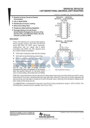 SNJ54AS194J datasheet - 4-BIT BIDIRECTIONAL UNIVERSAL SHIFT REGISTERS