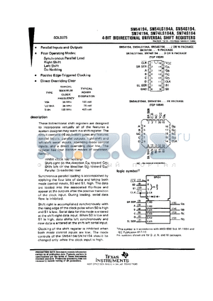 JM38510/30601BFA datasheet - 4-BIT BIDIRECTIONAL UNIVERSAL SHIFT REGISTERS