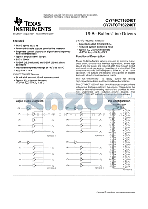 CY74FCT162240CTPAC datasheet - 16-BIT BUFFERS/DRIVERS WITH 3-STATE OUTPUTS