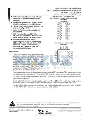 SNJ54ABT2240AFK datasheet - OCTAL BUFFERS AND LINE/MOS DRIVERS WITH 3-STATE OUTPUTS