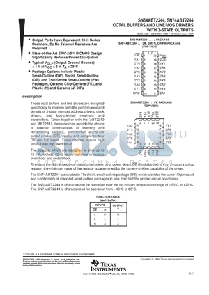 SNJ54ABT2244FK datasheet - OCTAL BUFFERS AND LINE/MOS DRIVERS WITH 3-STATE OUTPUTS