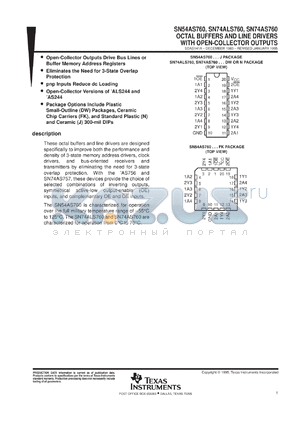 SNJ54AS760FK datasheet - OCTAL BUFFERS & LINE DRIVERS WITH OPEN-COLLECTOR OUTPUTS